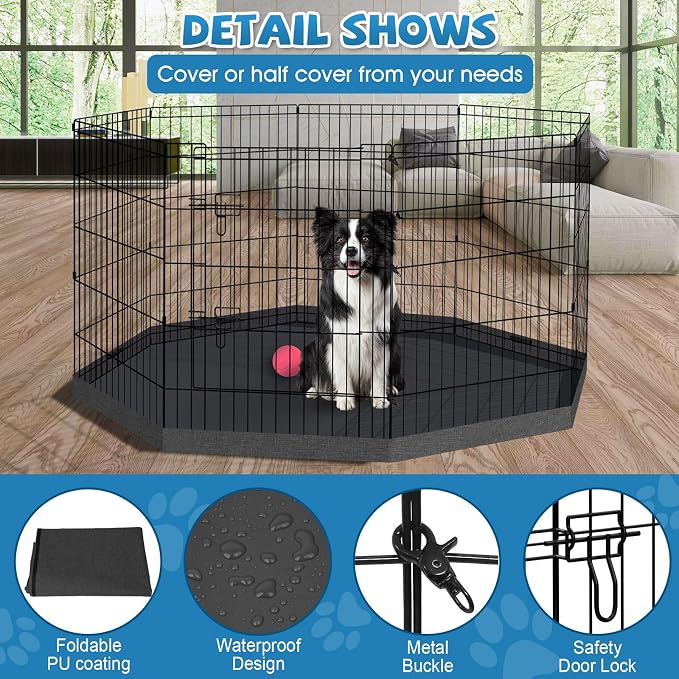 Peekaboo Dog Playpen 30 in, 8 Panel Metal Rustproof Pet Fence with Cover | 30 Inch 8 Panel Foldable Metal Dog Playpen with Bottom Pad