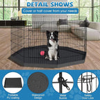 Peekaboo Dog Playpen 30 in, 8 Panel Metal Rustproof Pet Fence with Cover | 30 Inch 8 Panel Foldable Metal Dog Playpen with Bottom Pad