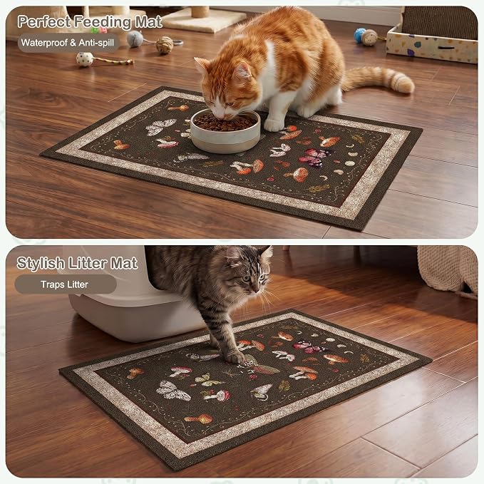 Glittme Cat Litter Mat with Non-Slip Bottom Litter Box Mat 33"X22" Litter Trapping Mat Easy to Clean Washable Cat Food Mat for Kitty,L