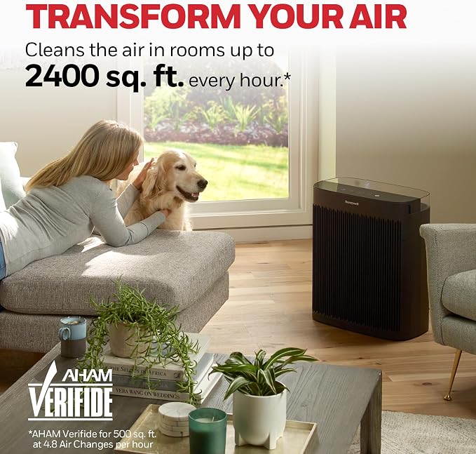 Honeywell HEPA Air Purifier for Home and Extra Large 2423 Ft² Rooms, Black | Powerful HEPA Filtration, Air Quality Monitor, Turbo and Auto Mode, Reduces Allergens, Dust, Pollen, Pet Dander, Odors, Smoke