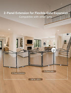 No Pawblems Full Metal Freestanding Pet Gate for Doorways | 2-Panel Foldable Indoor Metal Pet Fence for Extension, Extra Wide Puppy Gate for Stairs, Deck, Yard, 52" W x 30 H, Black