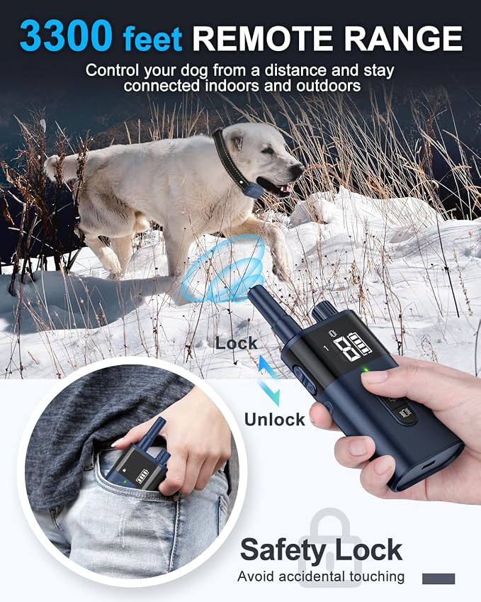 No Shock Dog Training Collar with Remote 3300FT, Dog Vibration Collar with Controller Beep and Vibrate Only, Safe Lock Waterproof Rechargeable Vibrating Collars for Dogs(15-120 lbs)-No Prongs