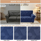 ZNSAYOTX Stretch Oversized Couch Covers for 3 Cushion Couch, 1-Piece Extra Large Sofa Cover Slipcover, Furniture Protector with Elastic Bottom Geometrical Jacquard Fabric (X-Large, Navy Blue)