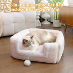 Cat Bed for Indoor Cats,2-in-1 Convertible Cat Bed & Cave,Foldable Washable Cat House,Soft and Thick Removable Inner pad, Anti-Slip Bottom,cat Tent for Kittens,Cats & Small Dogs,Cream