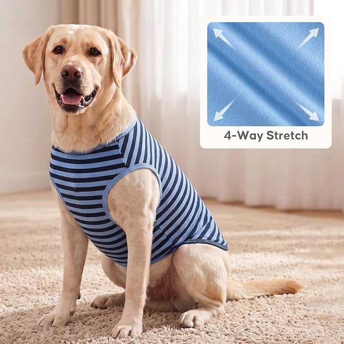 KYEESE 2Pack Dog Shirt, Soft Striped Dogs T Shirts, Lightweight Pet Tank Top, Sleeveless Dog Shirt for Large Dogs, Stretchy Comfortable Pet Vest, Dark Blue, 3XL