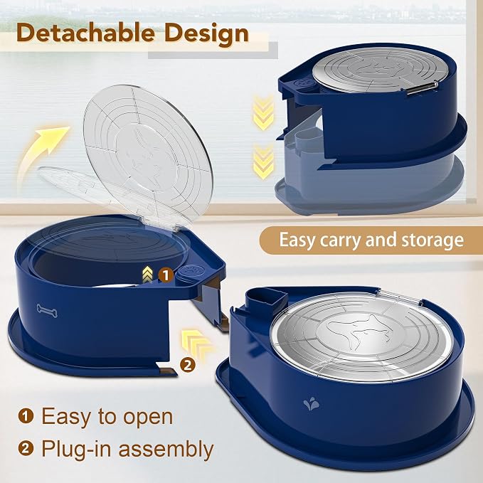 Newget 304 Stainless Steel Dog Bowl Set with Lids, 24oz Foldable Pet Dishes | Dual Food & Water Pet Bowl, Anti-Skid, Keeps Food Fresh, Easy to Install, for Small - Large Dogs/Cats - Indoor & Outdoor Use