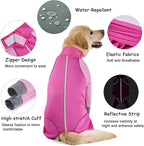 Dog Onesie Coat - Water-Repellent & Stretchable, Dirt-Resistant Outdoor Puppy Suit with Reflective Strips | Controls Shedding | for Small, Medium, Large Dogs (Fuchsia Pink, 6XL(Weight 85-100 lbs))