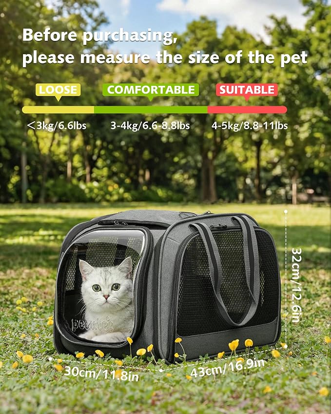 Pecute Cat Carrier with Bubble Window & Sunshade for Dogs Cats, Gray M | Dual bubble windows & top sunshade, 70% more airflow mesh, Impact-resistant stable frame, Locking zippers, Fits up to 11 lbs