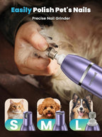 oneisall 4 in 1 Dog Grooming Kit with LCD Display Purple | Paw Hair Trimmer & Nail Grinder, Rechargeable, Cordless, Low Noise, IPX7 Waterproof, 3 Speeds Pet Grooming Clippers