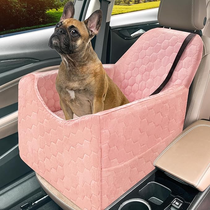 Dog Car Seat for Small/Medium Dogs, Memory Foam Dog Booster Seat, Travel Safety Per Car Seat with Washable Removable Cover, Storage Pockets for Dogs up to 35 lbs (Pink, Small)