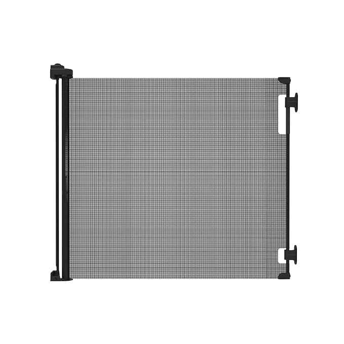 Retractable Baby Gate Perma Child Safety 33" Tall x 55” Wide, Mesh, for Stairs, Doorways, Dogs, Pets, Indoor, Outdoor, One-Handed Operation, Locking, Easy Install, Hardware Mount, Black