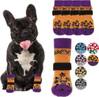 KOOLTAIL Anti Slip Halloween Dog Socks to Prevent Licking Paws, Dog Costume Boots&Paw Protector with Grippers for Hardwood Floors, Warm Winter Traction Control Booties for Small Medium Large Dogs, S