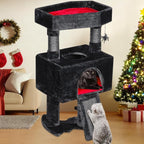 BEWISHOME Cat Tree Tower for Indoor Cats, Gothic Cat Trees with Coffin Bed | Goth Cat Tree/Condo/House with Scratching Posts, Cat Shelves with Spider Toy, Pet Play Activity Center Black with Red MMJ95R