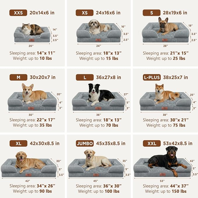Comfort Expression Orthopedic Dog Beds for Large Sized Dog with Bolster | Waterproof Dog Couch Bed with Washable Cover & Non-Slip Bottom, Supportive Egg Crate Foam Large Pet Bed, 38x25 Inch