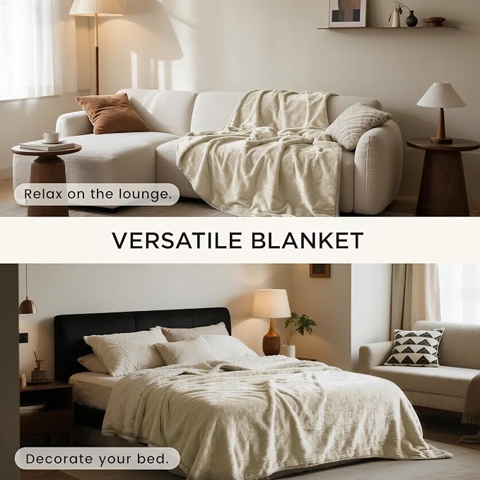 gogobunny Waterproof Bed Blanket, Reversible Sherpa Fleece Throw Blanket for Dog Puppy Cat, Furniture Cover Protects Bed Couch Sofa from Liquid Pee and Pet Fur (Cream, 60x80 inches)