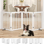 Homykic Bamboo Freestanding Dog Gate, No Assembly Pet Gate Indoor, 24”H x 75”W Extra Wide Foldable Puppy Barrier Fence with Support Feet for the House, Doorways Stairs, 4 Panels, No Drilling