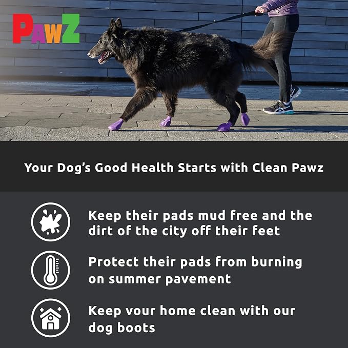 PawZ Rubber Dog Boots for Large Paws - All-Weather Waterproof Dog Shoes, Anti-Slip Traction for Rain, Snow, Mud & Hot Pavement - Pull-On Dog Booties, Black - X-Large (4" +) - Pack of 24
