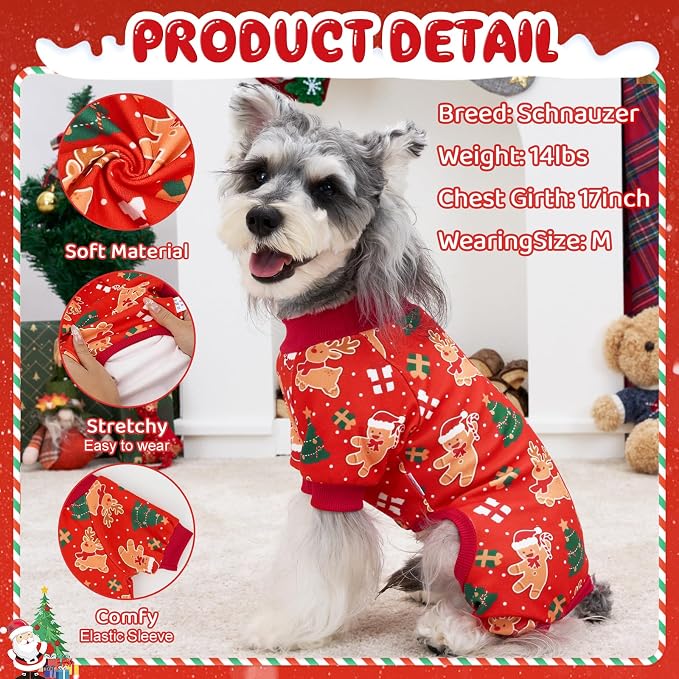XPUDAC 4 Pack Christmas Dog Pajamas Comfy Dog Clothes for Small Medium Dogs Girl Boy Holiday Pet Outfit Winter Puppy Jumpsuits Pet Pjs Apparel, L