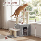 Heybly Cat Scratching Post, Pet Steps for Indoor Cats and Dogs, HSP002SWWH | Small Cat Tree with Cat Condo, Pet Stairs with Full Wrapped Sisal Posts & Soft Plush Fabric, Light Gray & White