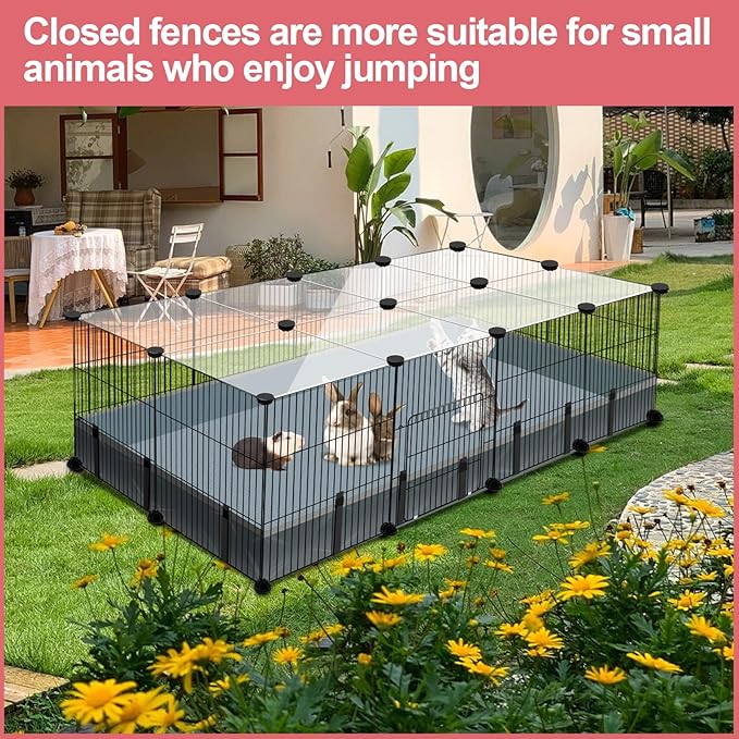 20 Panels Small Animal Playpen, 48" x 24" x 16" Pet Playpen with Waterproof Mat, C&C Cage for Guinea Pigs, Rabbit/Bunny/Baby Chicken Cage,Bunny/Puppy/Chicken Pen Indoor Outdoor Portable Metal Fence