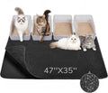 Cat Litter Mat 47" x 35", Washable Urine-Proof Non-Slip Black | Machine Washable, Upgraded Felt & Fabric Material Litter Mat for Fewer Creases, Hold 3-4 Litter Boxes, Soft on Paws