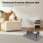 Summark Upgraded Elevated Cat Bowls with Food Mat,15°Tilted Stand Anti Vomiting Raised Cat Dishes for Food and Water,2 Stainless Steel Bowls for Cats and Puppy（Black）