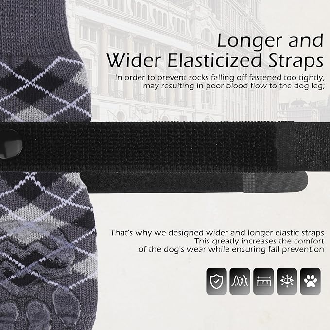 EXPAWLORER Dog Socks to Prevent Licking Paws,Anti Slip Dog Shoes for Hot Pavement,Dog Booties for Hardwood Floors,Dogs Boots & Paw Protectors for Small Medium Large Senior Dogs,British Style,Black XS