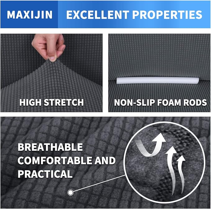 MAXIJIN Super Stretch Couch Cover for 3 Cushion Couch, 1-Piece Universal Sofa Covers Living Room Jacquard Spandex Furniture Protector Dogs Pet Friendly Fitted (Extra Large, Gray)