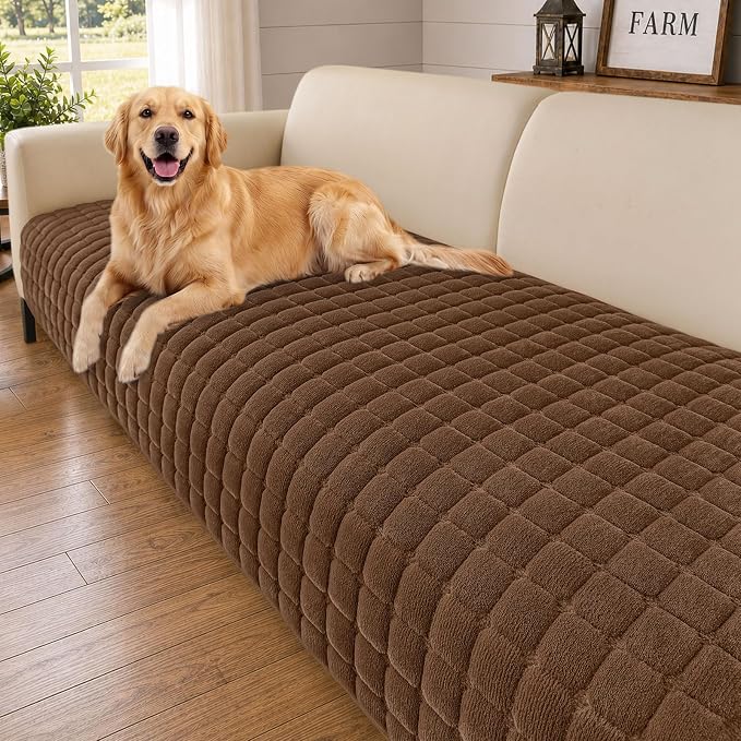Smiry Velvet Couch Cover for Dogs, Non Slip Soft Sofa Protector for Pets | Washable Sofa Cover for Cats, Cozy Furniture Protector Against Pet Hair, Scratches, Fits Sectional Sofa(Brown, 36"x94.5")