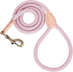 Mile High Life Dog Leash with Genuine Leather Connection, Reflective | Rope Leash, Heavy Duty 360° Swivel Metal Clasp, for Small Medium & Large Dogs Walking (Pink, 72 Inch-1/2)