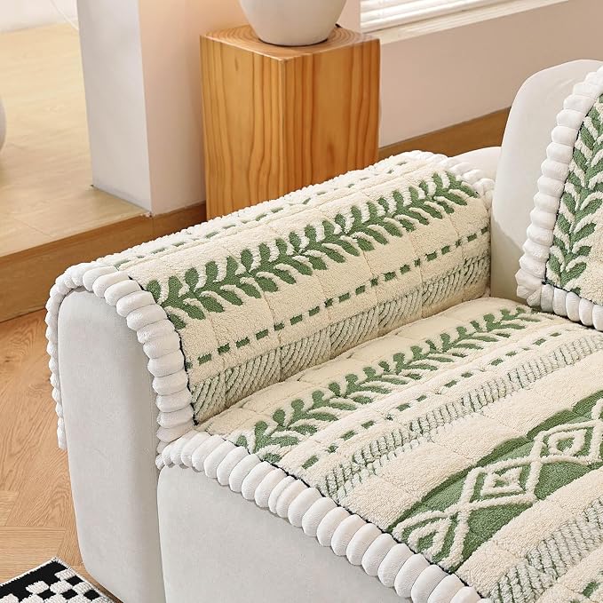 Couch Cover for Dogs, Washable Non-Slip Boho Geometric Pet Sofa Protector, Soft Sofa Slipcovers Cushion Protector for Dogs and Cats. (Green, 27.6" x 27.6" x 1.5"/Armrest or Backrest Cover 1PC)