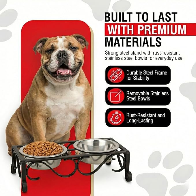 Loving Pets Elevated Dog Bowls – Raised Stainless Steel Dog Bowls with Steel Stand – Non-Skid, No Spill Feeder for Small, Medium & Large Dogs – Easy to Clean, Durable Raised Dog Feeding Station
