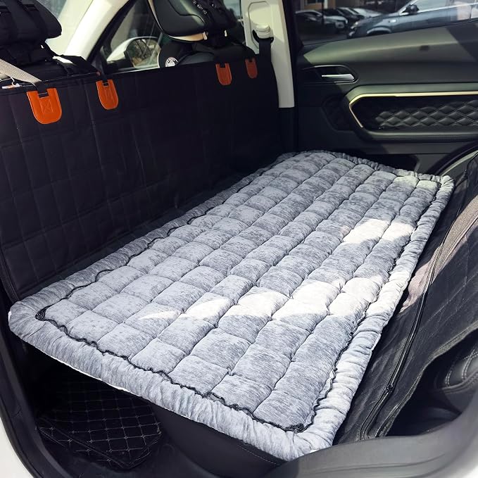 Dog Bed for Car Back Seat, Non-Slip Backseat Pet Mat for Trucks & SUVs | Plaid Flannel, Quilted PP Cotton Filling, Non-Slip Backing, Machine Washable, Fits Backseat Extenders, Trucks & SUVs