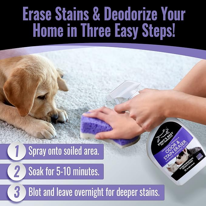 Pet Odor & Stain Eraser – Urine Enzyme Carpet Cleaner, Lavender, 128 oz