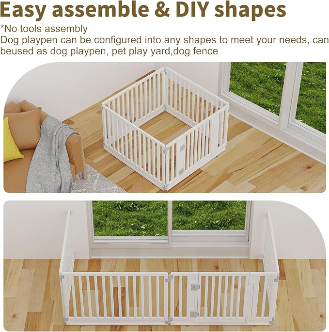 Pet Playpen with Door Dog Playpen Foldable Puppy Playpen for Puppies and Small Dogs 4-Panels Easy Assemble Easy Storing for Indoor and Outdoor, Garden Fence, Garden Border Fence (4 Panels)