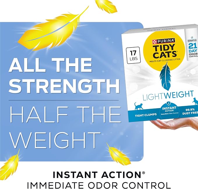 Purina Tidy Cats LightWeight Instant Action, Odor control, Multi-Cat, Clumping, 99.9 Percent Dust Free Cat Litter - 17 lb. Box