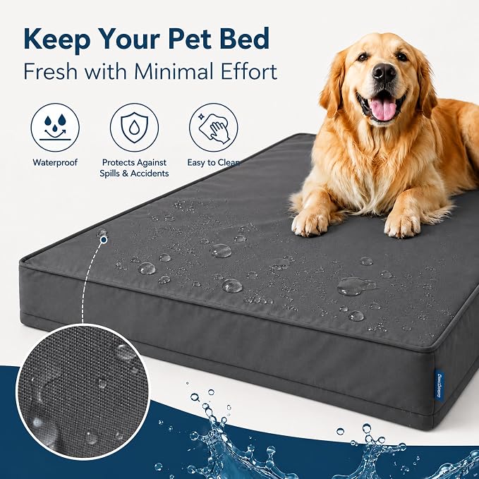 WNPETHOME Outdoor Dog Bed Waterproof, Large Outdoor Dog Bed for Large Sized Dog, Outdoor Indoor Dog Bed with Removable Washable Cover, Egg Crate Foam Dog Crate Mat, Durable Waterproof Dog Bed