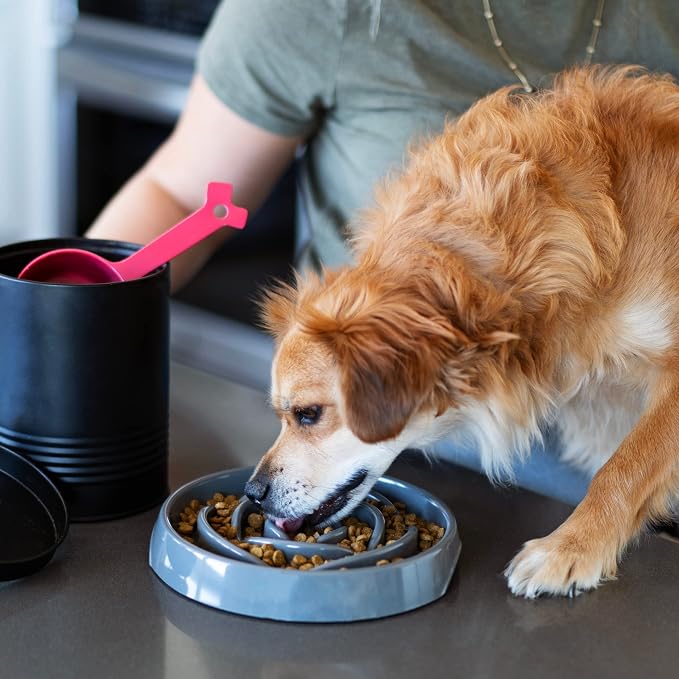 Messy Mutts Round Slow Feeder, 8 Inch, 1.75 Cup, Cool Grey | 8 Inch Round Silicone Puzzle Slow Feeder For Dogs And Cats, Holds 1.75 Cups, Dishwasher Safe