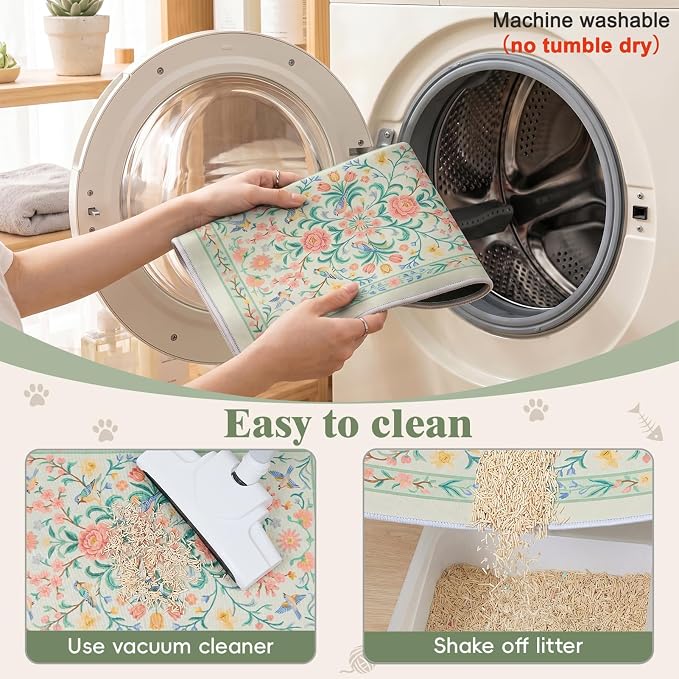 Bienbee Cat Litter Mat, 2PCS 33"x22" Machine Washable Litters Box Mats Non-Slip &Waterproof Cat Litters Trapping Mats Easy to Clean Mat for Litter Box Less Waste Protects Floors Pastel Green L