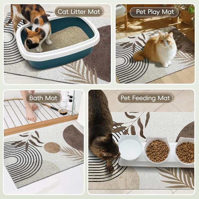 Cat Litter Mat Litter Trapping Mat, 33"x22" Waterproof Urine Proof Litter Box Mat Catcher Mat Non-Slip Washable for Kitty Kitten, Brown