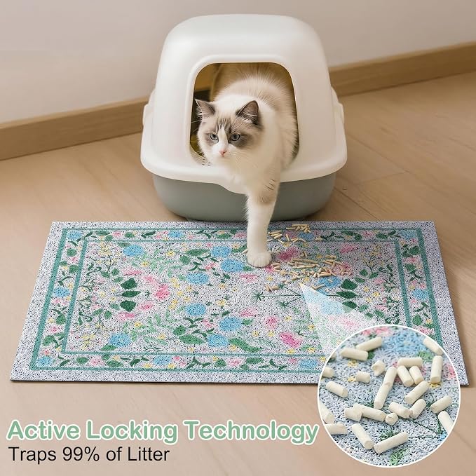 Glittme Cat Litter Mat, 33"x22" Non-Slip Washable Trapping Mat for Cats | Litter Trapping Mat With Thick PVC Coil To Catch Scatter, Soft On Paws And Waterproof Bottom To Protect Floors