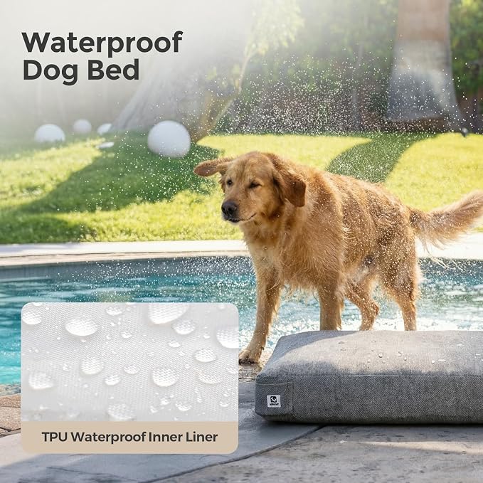 Sytopia 47 Inch Durable Indestructible Dog Beds for XXL Dogs, Chew Proof Waterproof Pet Crate Pad with Machine Washable Removable Cover, Great for Indoor, Outdoor, Crate, Patio Use, Grey