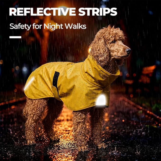 PU Dog Raincoat, Non-Toxic & Odorless Waterproof Vest, Adjustable High Neck and Hook & Loop Belly Closure for Rainy Potty Breaks & Wet Weather Outdoor Walks (Yellow, X-Large)