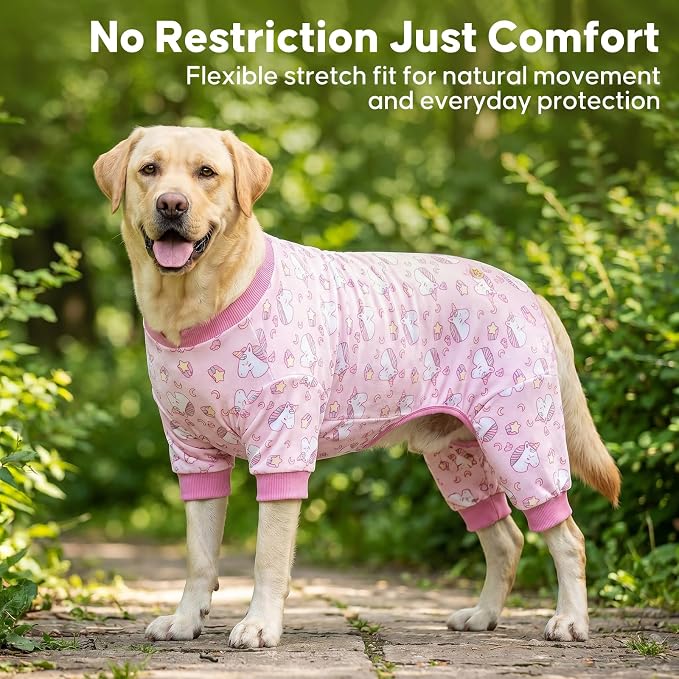 KYEESE Dog Pajamas Velvet Dog Pajamas Large Sized Dogs Soft Dogs Clothes Pjs with Pink Unicorn Pattern Stretchy Pet Jammies Coat Comfy Pet Onesie Costume, 3X-Large