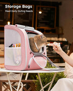 Pecute Cat Backpack Carrier,Large Space Cat Bubble Backpack,Ergonomic,Pink | Sunshade Curtain,Transparent Window,Safety Rope,Sturdy,Large Mesh on Both Sides for Breathability,Suitable for Outdoor,Vet