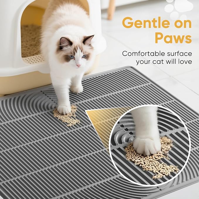 TRZZ XXL Cat Litter Mat, Large Silicone Waterproof Mat, Blue | Non-Slip, Easy to Clean, Cat Litter Trapping Mat, Kitty Litter Catcher, Scatter Control, for Floor