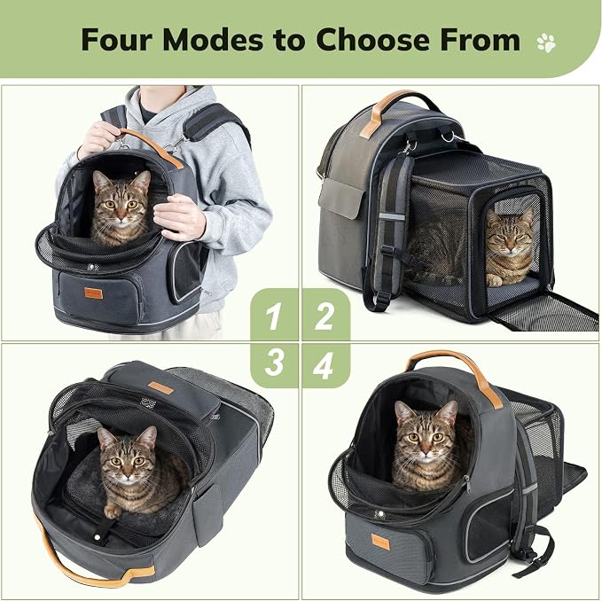 Morpilot Expandable Cat Carrier Backpack for Small Dogs & Cats Up to 12lbs, Breathable Mesh Pet Travel Backpack with Safety Leash, Foldable Airline Approved Carrier for Hiking Camping Outdoor, Grey
