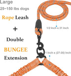 iYoShop Dual Dog Leash - 360° Swivel, No Tangle Walking Leash with Shock Absorbing Bungee for Two Dogs (Large, 25-150 lbs, Orange)