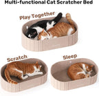 FUKUMARU Cat Scratcher, 24 Inch Sofa Shape Cat Scratching Bed Couch Indoor | Oval Felt Cat Scratcher Bed with Reversible Detachable Cat Scratching Boards, Round Cats Scratch Pads Refill, Beige