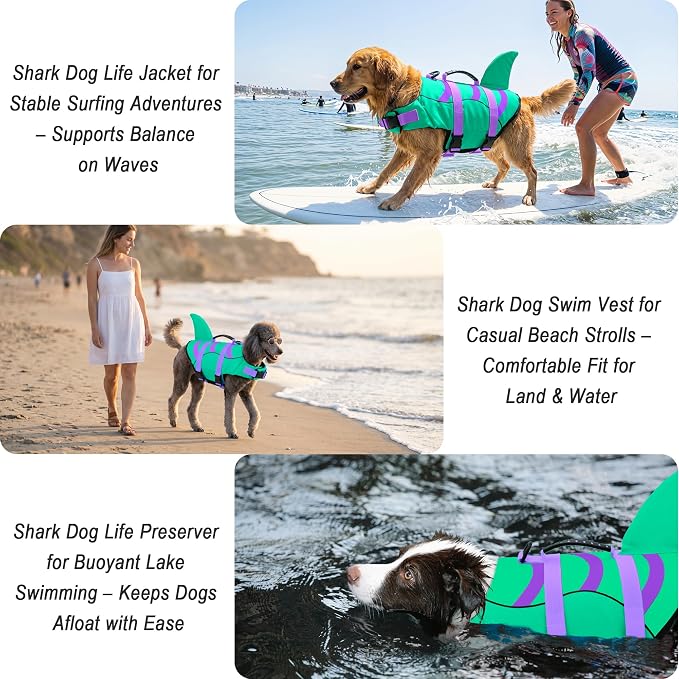 Fragralley Shark Dog Life Jacket, Easy to Put on Dog Life Vest for Swimming and Boating, Vibrant & Adjustable Dog Life Preservers for Small Medium Large Dogs, Suit to Swim, Fish, Beach, Surfing